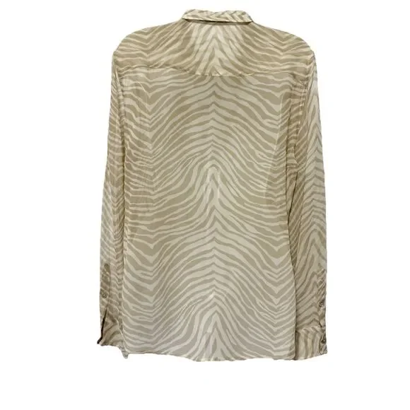 Equipment Femme Zebra Print 100% Silk Button Down Shirt Sz Large Beige  Neutral - Picture 4 of 7